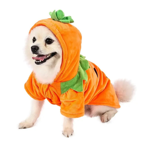 Dog Hoodie Cute Funny Halloween Style Pumpkin Cosplay Costume Warm Puppy Fleece Clothes